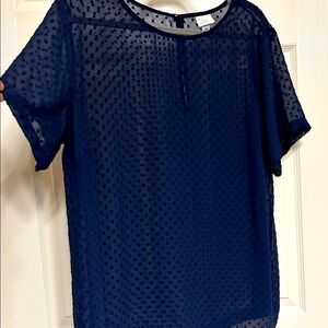 A New Day Navy Polka Dot Sheer Top a.n.a. Short Sleeves Keyhole back XXL